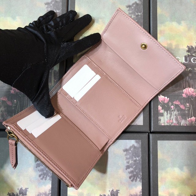 Gucci經典款錢夾錢包 474802 古馳女錢包 牛皮GG短款折疊錢夾 人形紋三折短款錢包短夾  gqy3171